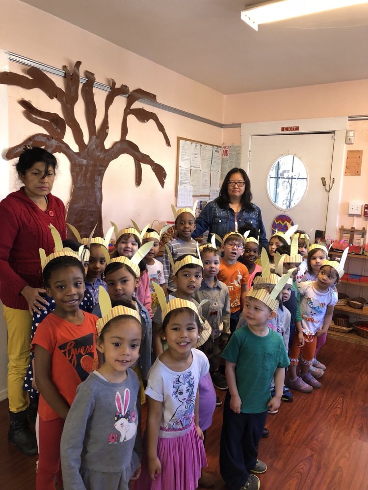 The whole class in handmade bunny ears for our spring celebration